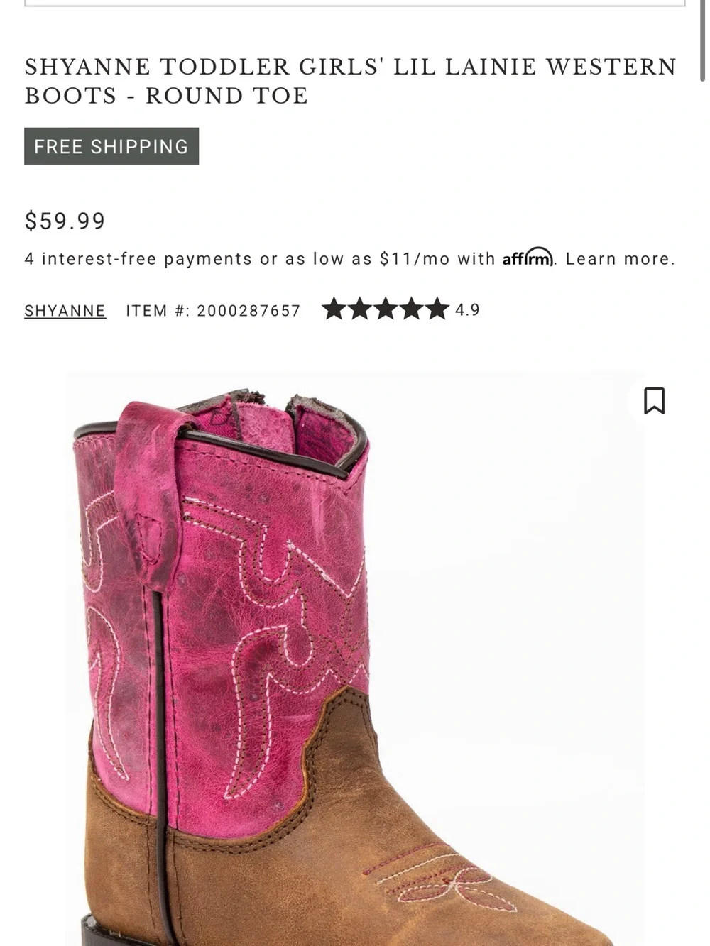Shyanne Toddler Girls Lil Lainie Western Boots Size 7C